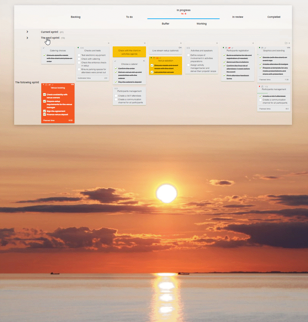 A Kanban Tool board's swimlanes are being opened and closed