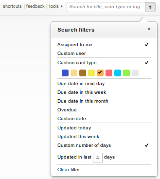 Kanban board search filters