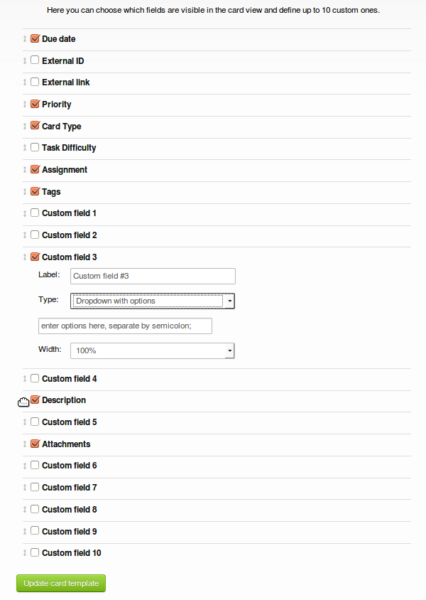 Change the Kanban card field order