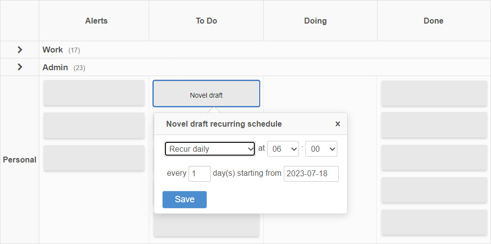 Setting up a recurring task in Kanban Tool to create a habit
