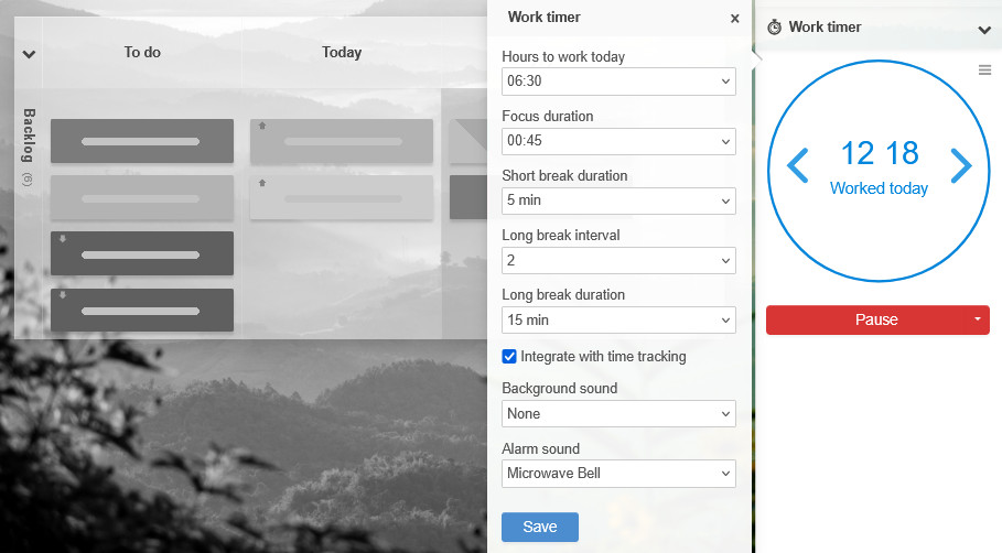 Kanban Tool's Work Timer for deep work focus sessions