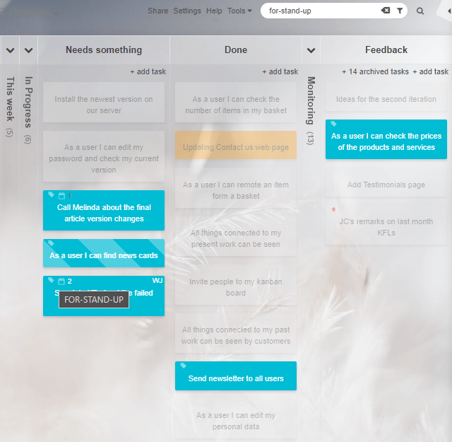 Feedback management - tags for the daily stand-up