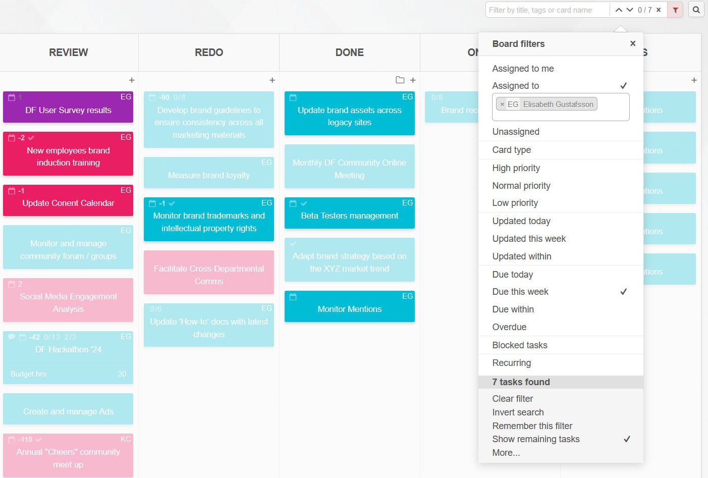 Kanban Tool board filtering by tags