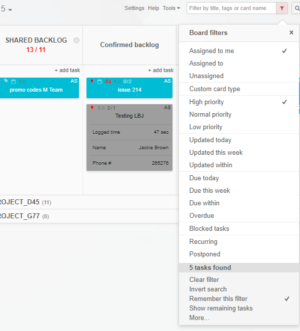 How to make the best out of your online Kanban board - saved filters