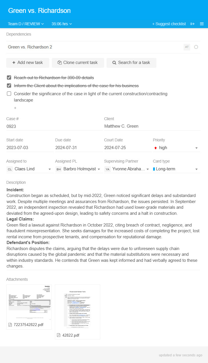 An example of a custom, detailed Kanban Tool card with explicit process information