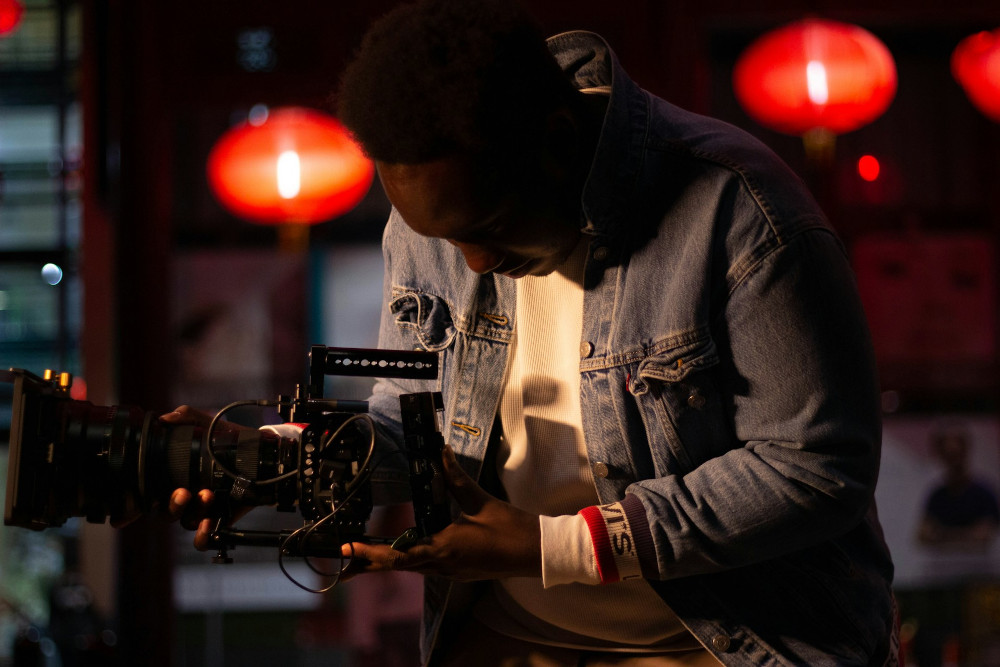 A man working on a custom camera equipment