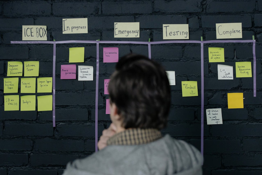 Kanban - managing the work not the workers A physical Kanban board with sticky notes