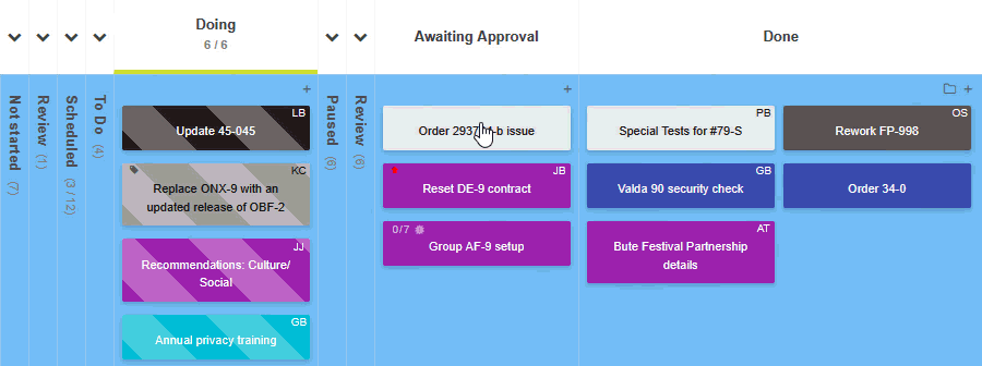 Cards that await approval are worked on for more than 48 hours cause an assignment notification for the project lead