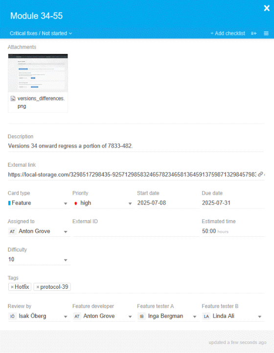 Kanban Tool variable card templates per card color