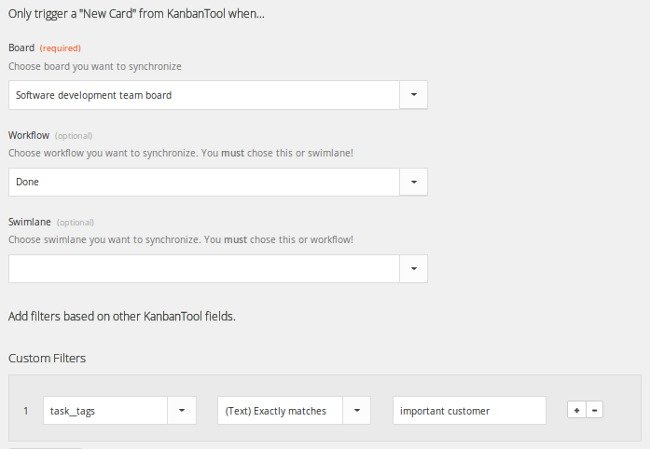 Kanban Tool and Zapier: Filter Kanban Tool triggers