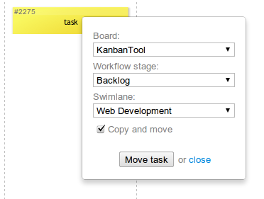 Moving tasks between kanban boards