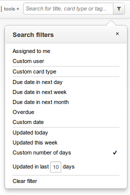 New Kanban board search filters