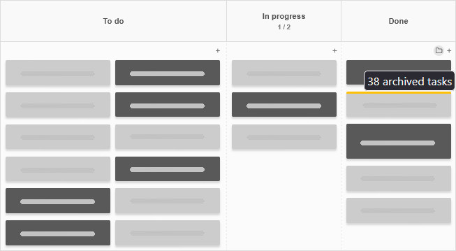 The archive folder on a Kanban Tool board