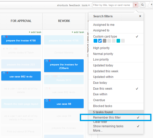 Saved Filters on Kanban board