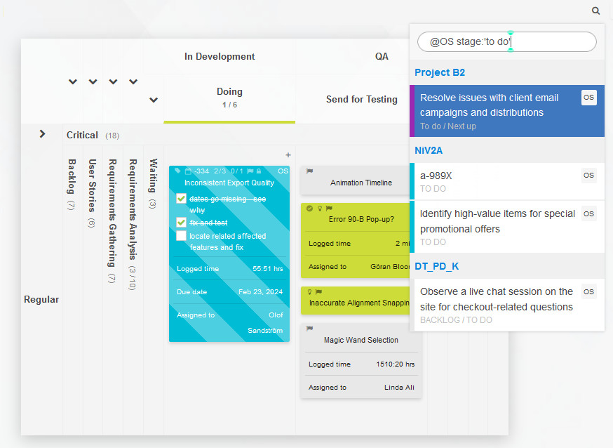 Using Kanban Tool's all-tasks search