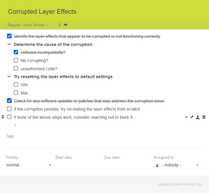 Kanban Tool task with multi-level checklist items