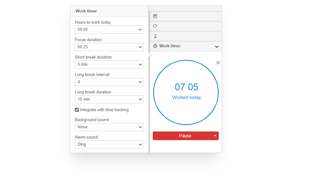 Kanban Tool's Work Timer Power-up options