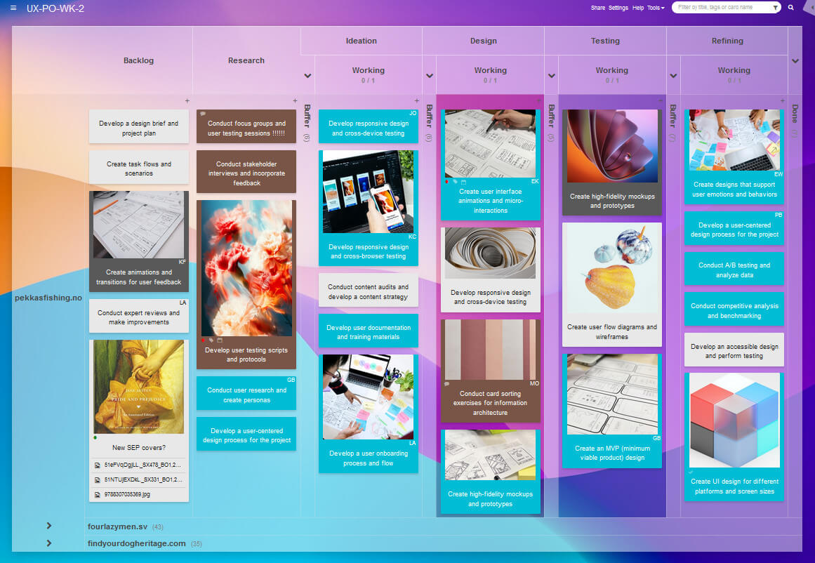 A Kanban Tool visual board for designers