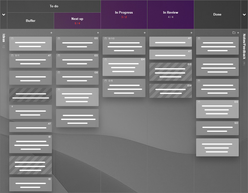 WIP limit violations visible on a Kanban Tool board