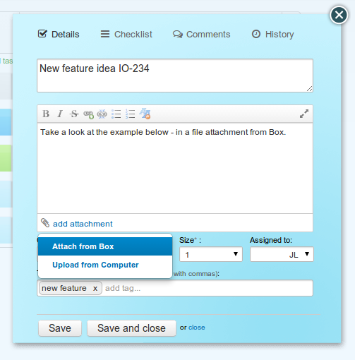 Kanban Tool with Box integration - how to attach files form Box