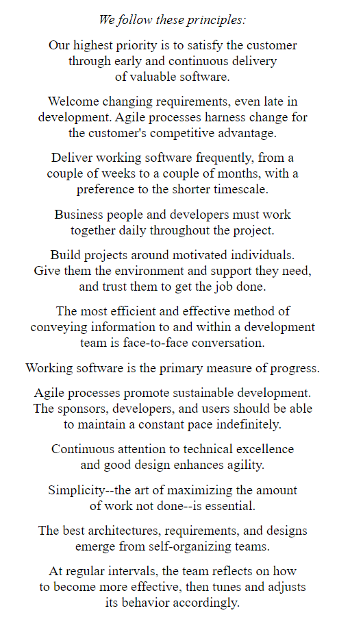 12 Principles of the Agile Manifesto for Software Development