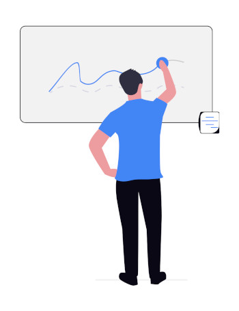 Careful inspection of process metrics Man drawing a process graph on a whiteboard