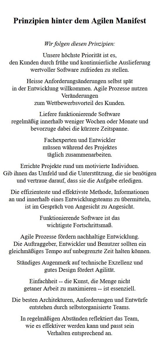 Zwölf Prinzipien Agiler Softwareentwicklung