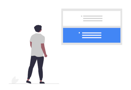 Man views a diagram dividing a concept into two parts