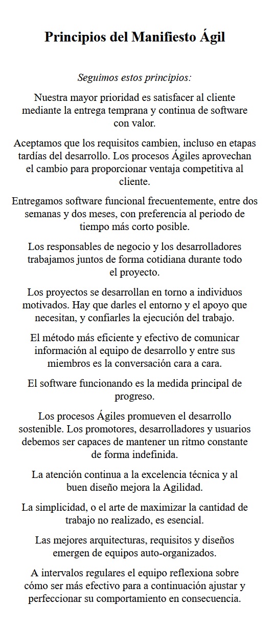 Manifiesto para el Desarrollo Ágil de Software - 12 principios