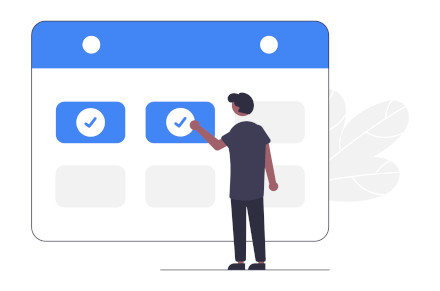 Man stands in front of a calendar with deadlines