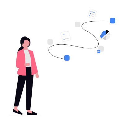 A woman presents a set of steps in a process