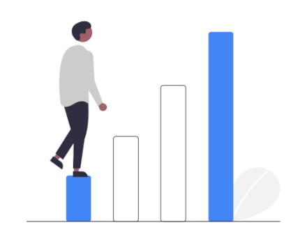 Man ascends through a bar chart