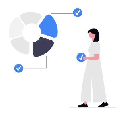 Woman presents a process analyzing pie chart