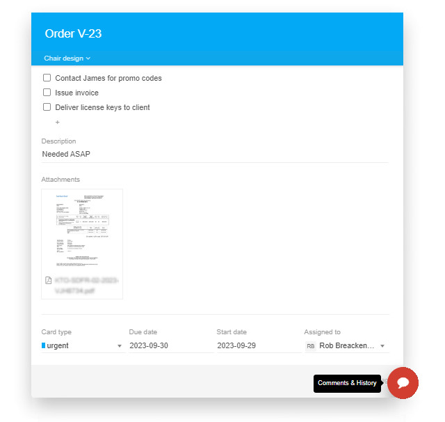 Kanban Card in digital Kanban Tool