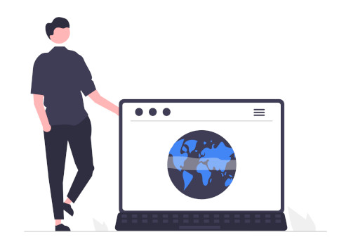 A man presents a website for his startup