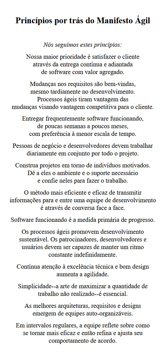 12 Princípios do Manifesto Ágil para o Desenvolvimento de Software