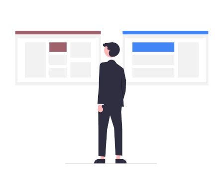 Scrum and Kanban similarities and differences Man faces a choice of two visual boards