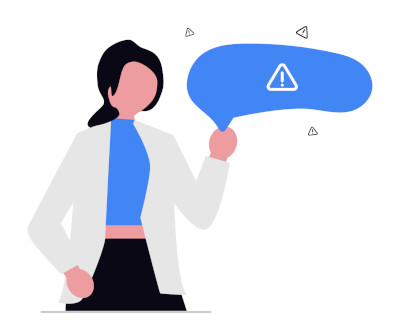 Signal Kanban Business woman stands next to an exclamation mark