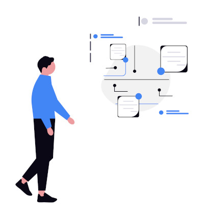 Man standing next to a diagram of a feedback loop