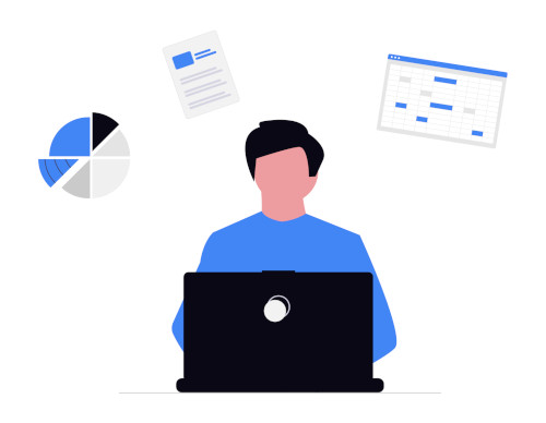 Man with a laptop and process metrics behind him