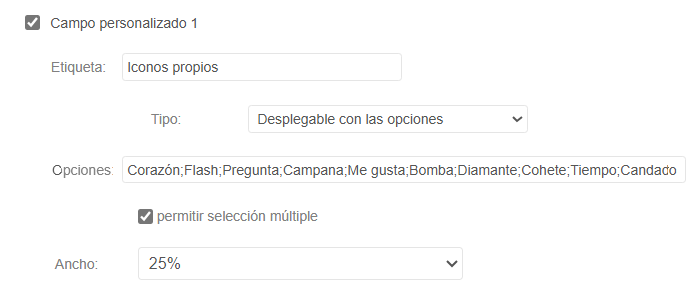 Configuración de los iconos de las tarjetas propias - parte de la plantilla