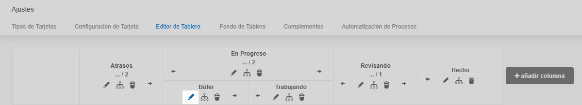 Haz clic en el lápiz para aplicar un límite de trabajo en progreso a la columna