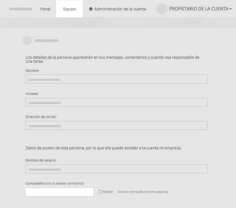 Cambiar la contraseña de otro usuario en la página Equipo