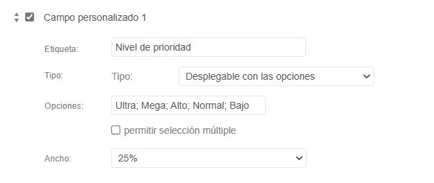 Un campo de prioridad personalizado en Kanban Tool