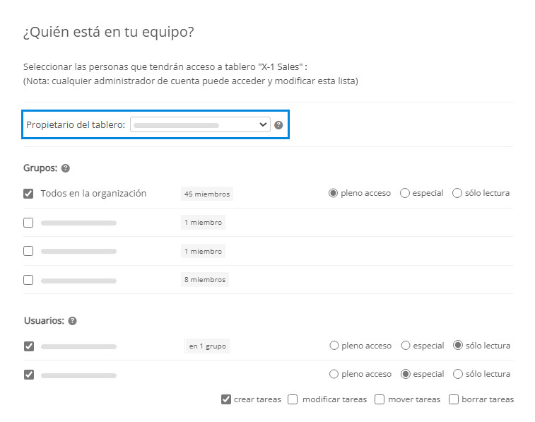 Configuración del propietario del tablero Configuración del propietario del tablero