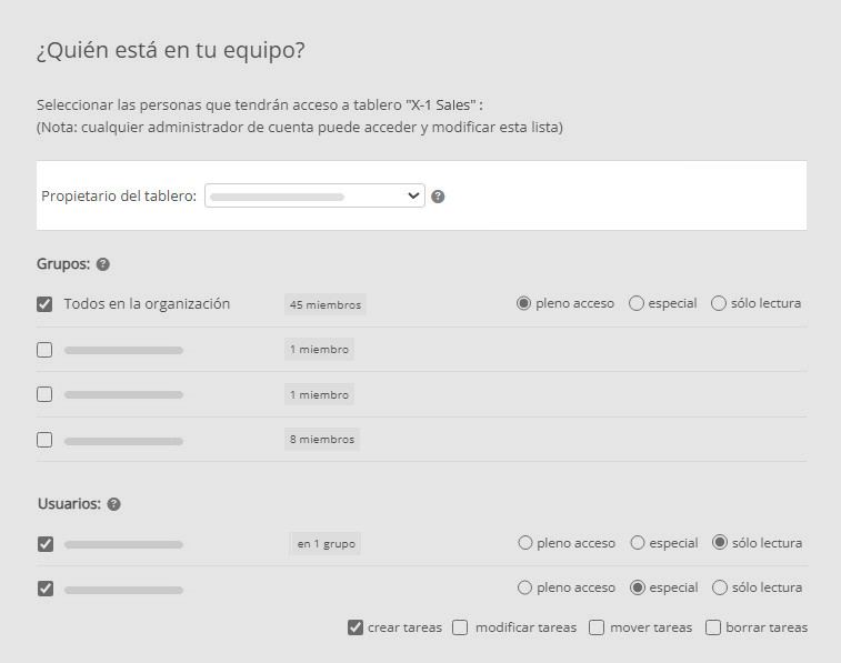 Configuración del propietario del tablero