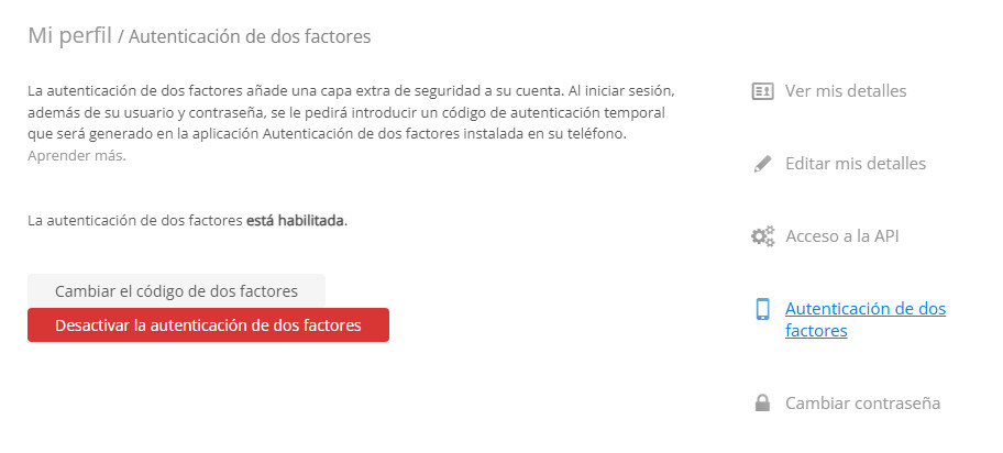 Desactivar la autenticación de dos factores Desactivar la autenticación de dos factores