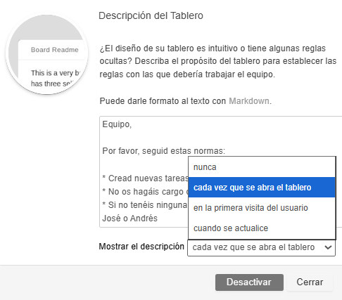 Descripción del Tablero - configuración