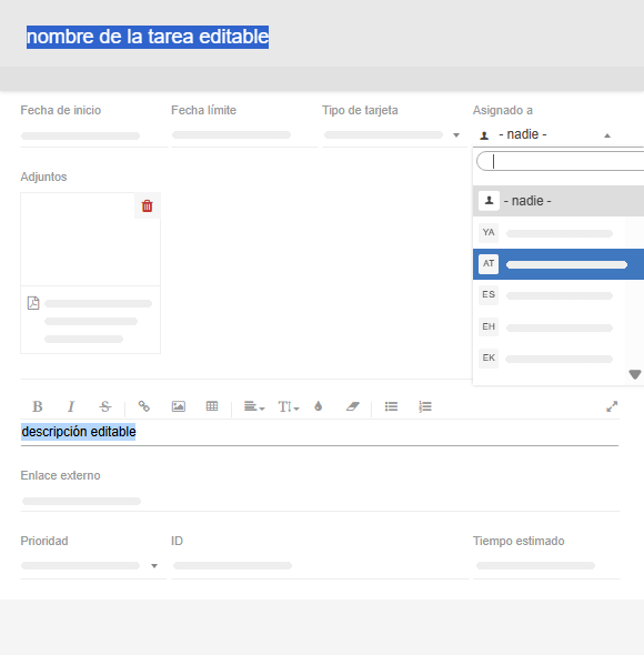 Edición de los detalles de la tarea en Kanban Tool