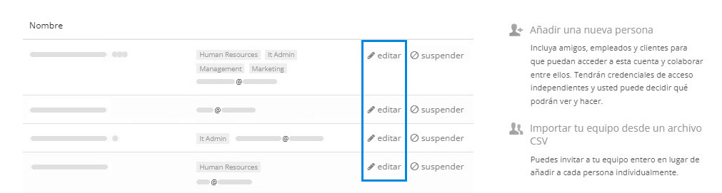 Editar un perfil de usuario para asignar privilegios de acceso